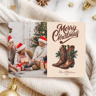 Westliches Bow & Boots Weihnachtsfoto Feiertagskarte