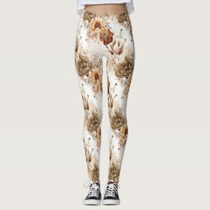 Westliches Braun Creme Südwest-Blumenmuster Leggings