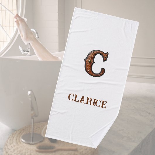 Westliches geprägtes Lederinitial-Monogramm C Badehandtuch