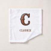 Westliches geprägtes Lederinitial-Monogramm C Badhandtuch Set (Waschlappen)