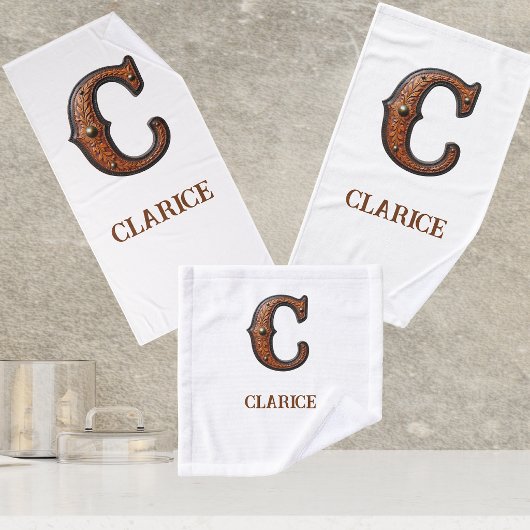 Westliches geprägtes Lederinitial-Monogramm C Badhandtuch Set