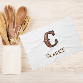 Westliches geprägtes Lederinitial-Monogramm C Geschirrtuch