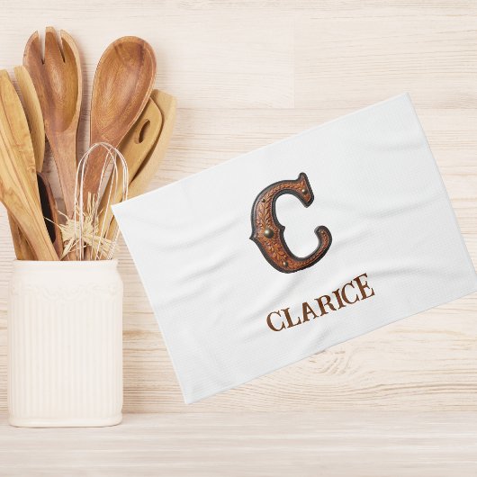 Westliches geprägtes Lederinitial-Monogramm C Geschirrtuch