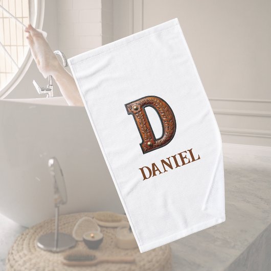 Westliches geprägtes Lederinitial-Monogramm D Badehandtuch