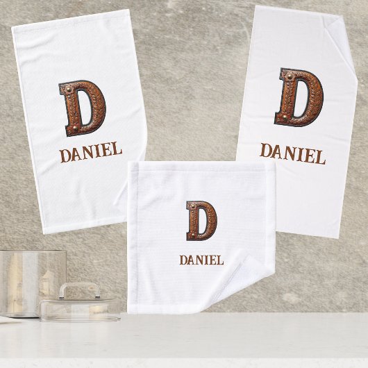 Westliches geprägtes Lederinitial-Monogramm D Badhandtuch Set