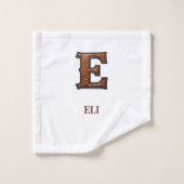 Westliches, geprägtes Lederinitial-Monogramm E Badhandtuch Set (Waschlappen)