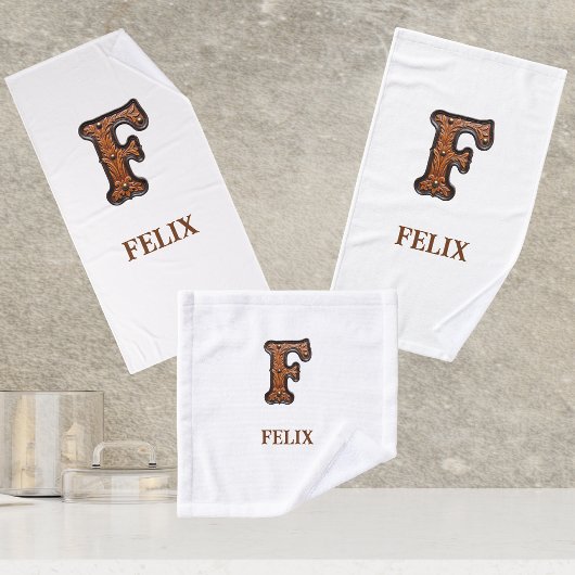 Westliches geprägtes Lederinitial-Monogramm F Badhandtuch Set