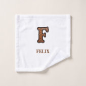 Westliches geprägtes Lederinitial-Monogramm F Badhandtuch Set (Waschlappen)