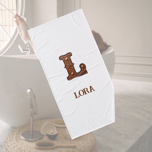 Westliches geprägtes Lederinitial-Monogramm L Badehandtuch