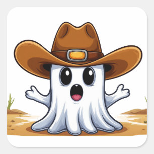 Westliches Gespenst-Maskottchen im Cowboy-Stil 🤠 Quadratischer Aufkleber