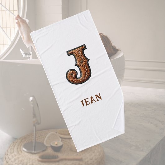 Westliches Monogramm aus Leder mit Initiale J Badehandtuch