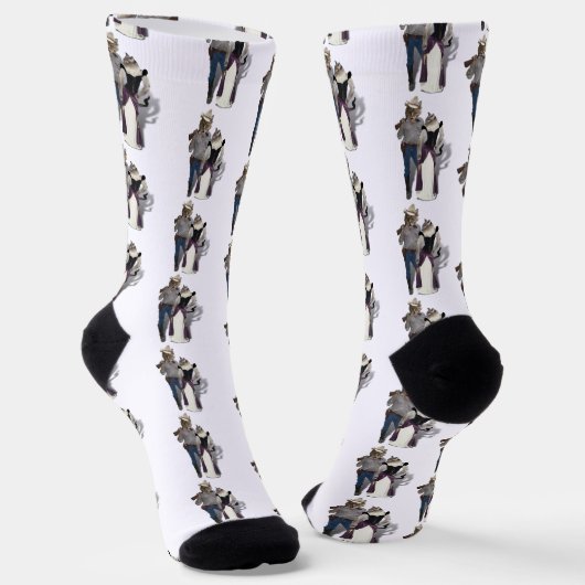 Westliches Paar Cowboy Katze Socken (Gewinkelt)