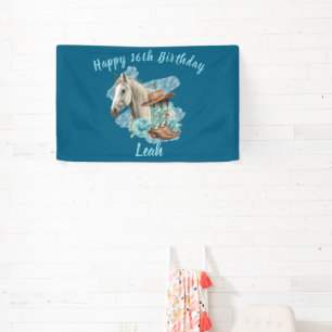 Westliches Pferd Blumenreiter- Marineblau Banner