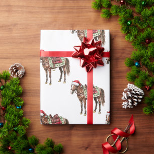 Westliches Weihnachts-Rot-Cowboy-Cowgirl-Pferd Geschenkpapier