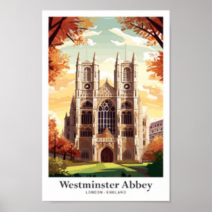 Westminster Abbey Travel Vintag Illustration Poster