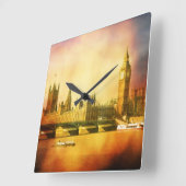 Westminster Palace und Brücke mit Big Ben Quadratische Wanduhr (Winkel)
