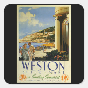 Weston Super Mare - UK - Vintage Travel Quadratischer Aufkleber