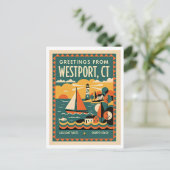 Westport CT Retro Reise Postkarte (Stehend Vorderseite)