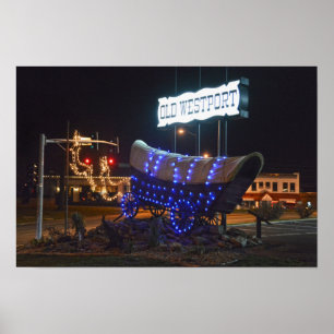 Westport, Missouri, Covered Wagon Holiday Lights Poster