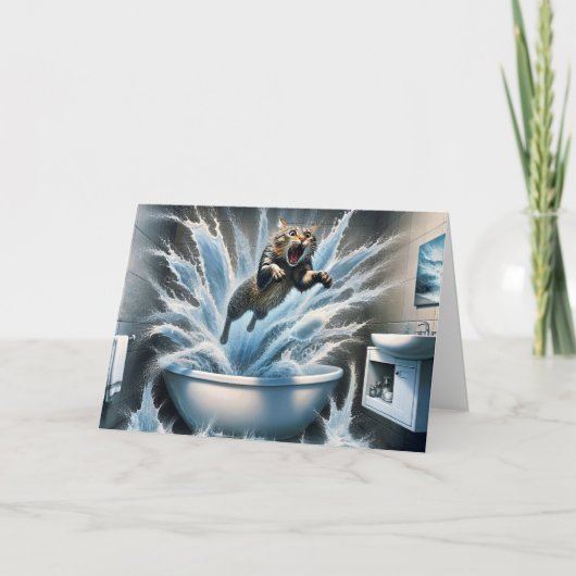 Wet Cat Birthday Spaß Karte (Vorderseite)