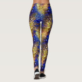 Wet Look Blue Gold Scales Fantasy Dragon Mermaid Leggings (Rückseite)