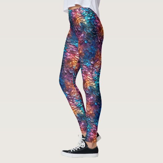 Wet Look Mermaid Fish Schwanz Fantasy Scales Kostü Leggings (Links)