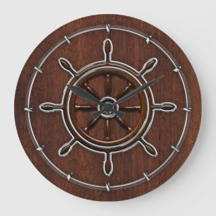 Wet Nautical Mahogany Nautical Wheel Große Wanduhr