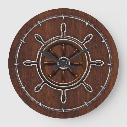 Wet Nautical Mahogany Nautical Wheel Große Wanduhr (Vorderseite)