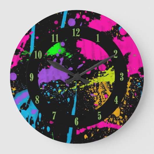 Wet Paint Retro Color Splash Wall Clock Große Wanduhr (Vorderseite)