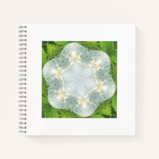 Wet White Wild Rose - Mandala green - by ID AD Art Notizblock