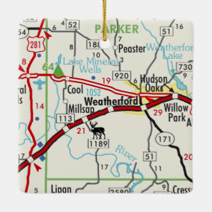 Wetherford TX Road Map Keramikornament