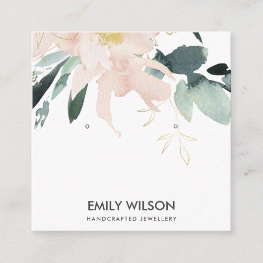 WETTBEWERBSPIELUNG FÜR BLUSH GOLD FLORAL WATERCOLO QUADRATISCHE VISITENKARTE (Vorderseite)