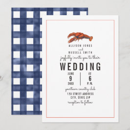 Wetter Blue Gingham Lobster Wedding Einladung