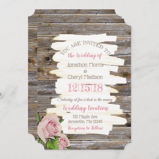 Wetterbedrucktes Holz Rosa Blumenzwiebeleinladung Einladung (Vorne/Hinten)