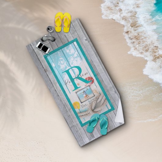 Wetterbeet Beach Wood Monogram und Foto Strandtuch