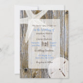 Wetterfeste Holzstäbchen und Sandstrand Einladung (Vorderseite)