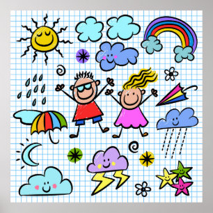 Wetterkids glücklich fröhliche Doodles Poster