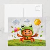 Wetterkrabbe misst Klima mit Regenbogen-Schirm Postkarte (Vorne/Hinten)