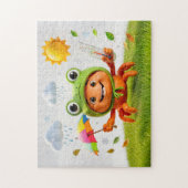 Wetterkrabbe misst Klima mit Regenbogen-Schirm Puzzle (Vertikal)