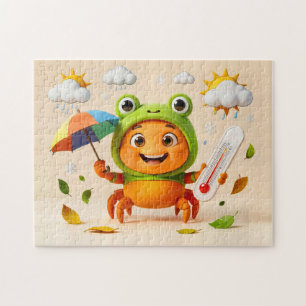 Wetterkrabbe misst Klima mit Regenbogen-Schirm Puzzle
