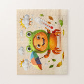 Wetterkrabbe misst Klima mit Regenbogen-Schirm Puzzle (Vertikal)