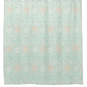 Wetterschräge Muschel Strand Damask Muster Aqua Duschvorhang (Vorderseite)