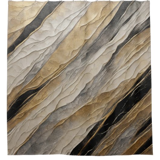 Wetterschwarz und goldener Streifen Duschvorhang (Vorderseite)