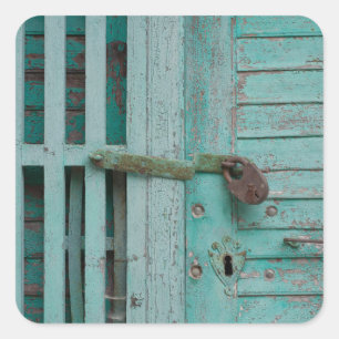 Wettertürkisfarbene Tür Quadratischer Aufkleber
