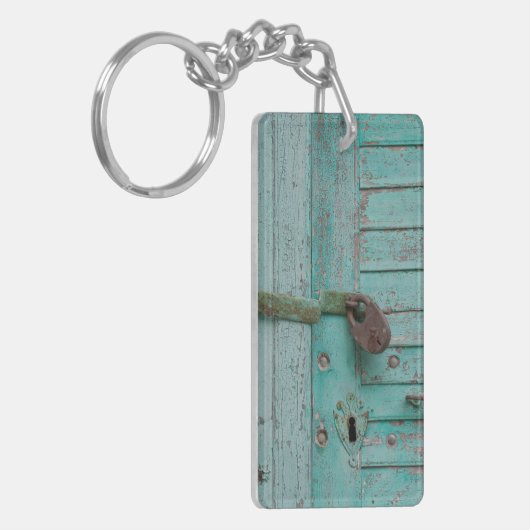 Wettertürkisfarbene Tür Schlüsselanhänger (Vorderseite links)
