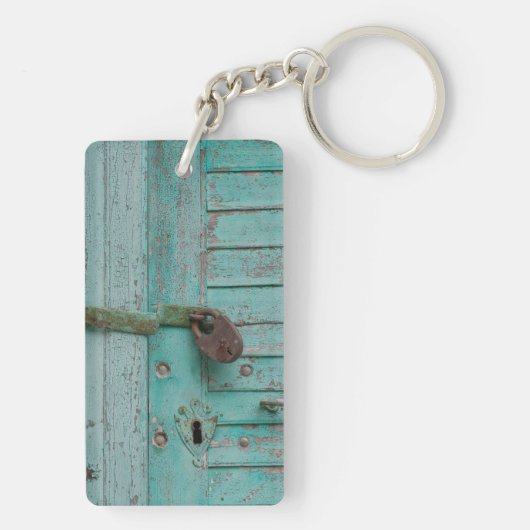 Wettertürkisfarbene Tür Schlüsselanhänger (Rückseite)
