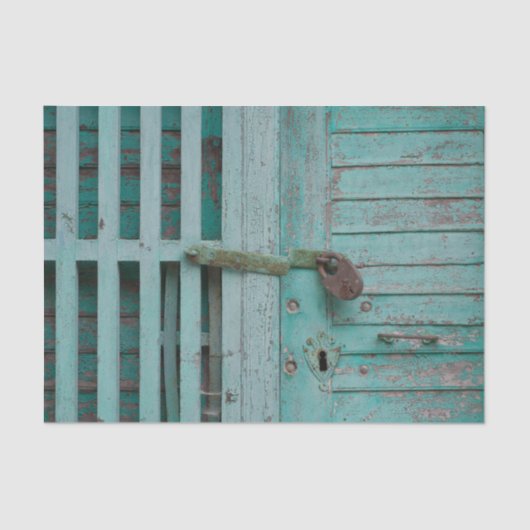 Wettertürkisfarbene Tür Seidenpapier (Vorderseite)