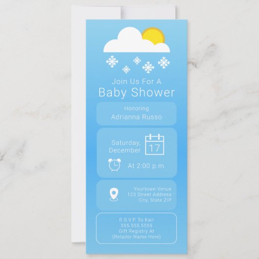 Wettervorhersage App Snow Neutral Baby Dusche Einladung (Vorderseite)