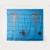 Wetterwoche Wood Bright Blue Docking Tunesien Wandteppich (Vorderseite (Horizontal))