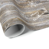 Wetterwohnung Holz Weiße Schneeflocken Frohe Weihn Geschenkpapier (Rolleneckpunkt)